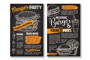Vector sketch burger fast food restaurant posters