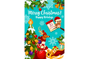 Santa sleigh with Christmas gift and reindeer card