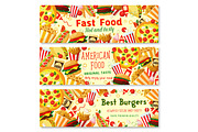 Vector fast food burgers restaurant banners