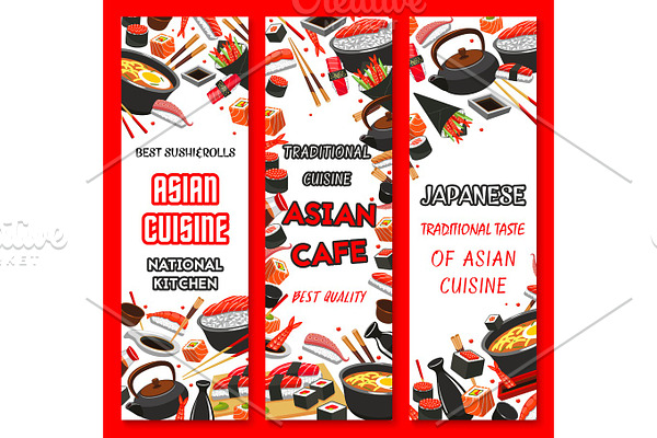 Vector banners for Japanese sushi restaurant