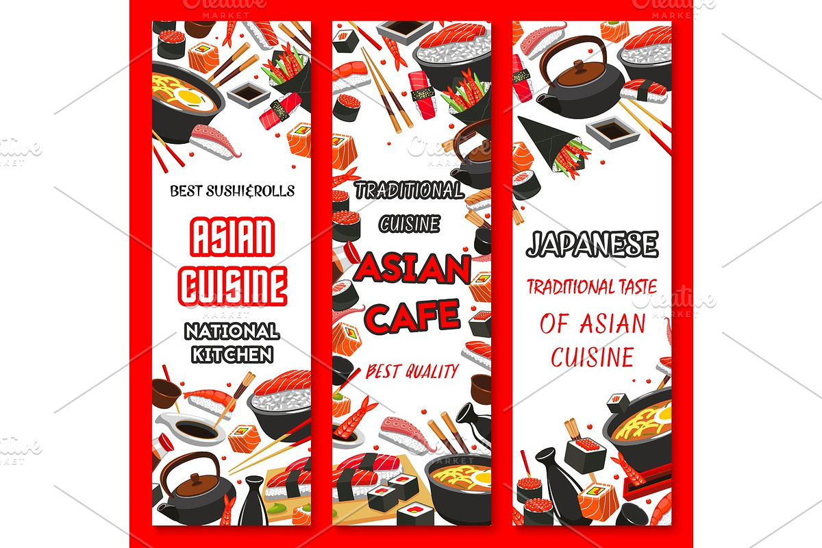 Vector banners for Japanese sushi restaurant in Illustrations - product preview 8