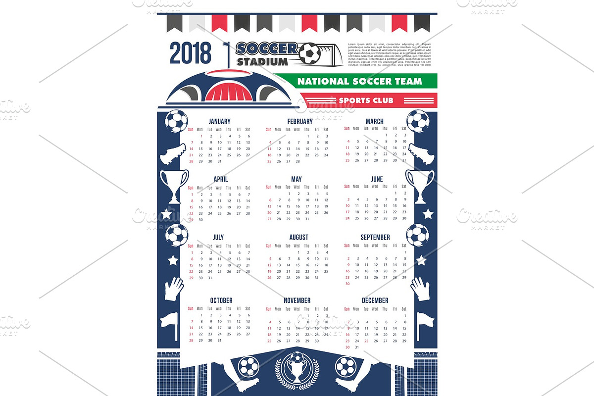 Vector 2018 calendar template soccer football in Illustrations - product preview 8