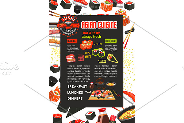Vector poster for Japanese sushi Asian restaurant