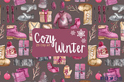 Cozy winter watercolor clip art