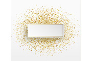 Golden bright sparkles background. Paper white bubble for text