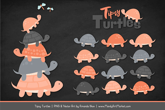 Peach & Pewter Turtle Stack Clipart in Illustrations - product preview 1