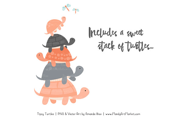 Peach & Pewter Turtle Stack Clipart in Illustrations - product preview 2