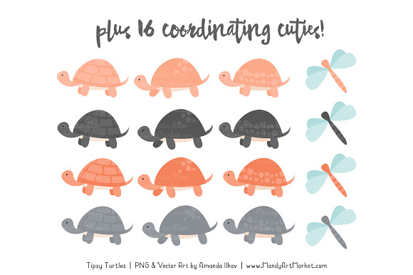 Peach & Pewter Turtle Stack Clipart in Illustrations - product preview 3