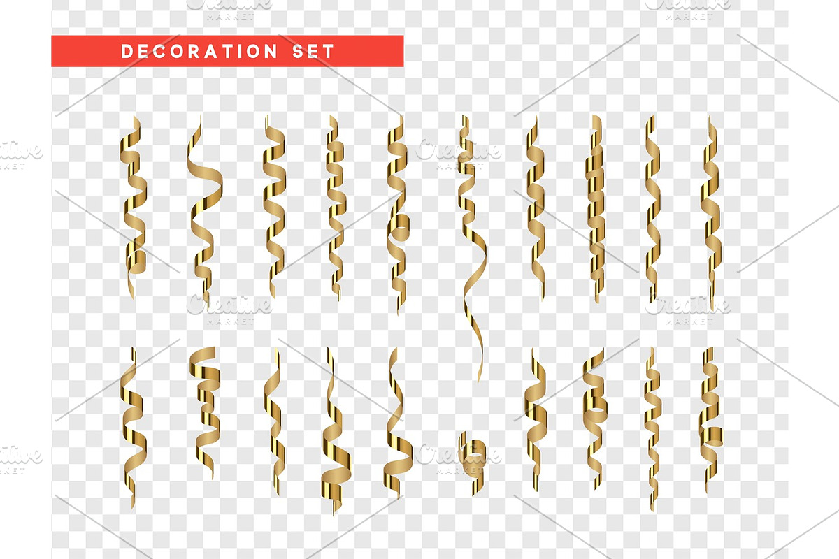 Gold confetti celebration. Ribbon serpentine, isolated with transparency background effect in Objects - product preview 8