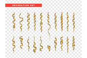 Gold confetti celebration. Ribbon serpentine, isolated with transparency background effect