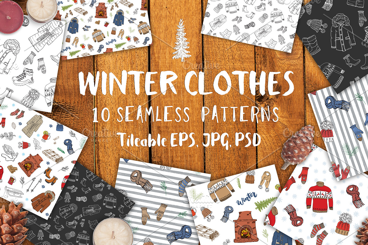 Winter Clothes Seamless Patterns Set in Patterns - product preview 8