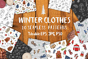 Winter Clothes Seamless Patterns Set