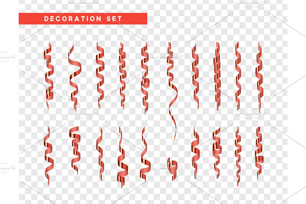 Red confetti celebration. Ribbon serpentine, isolated with transparency background effect in Objects - product preview 8