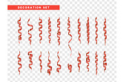Red confetti celebration. Ribbon serpentine, isolated with transparency background effect