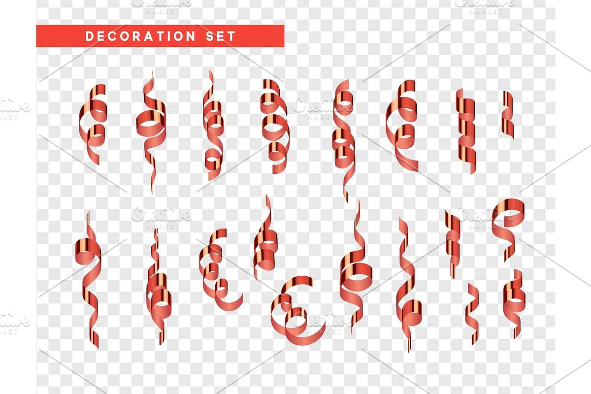 Red confetti celebration. Ribbon serpentine, isolated with transparency background effect in Objects - product preview 8