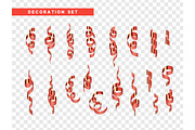 Red confetti celebration. Ribbon serpentine, isolated with transparency background effect