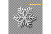 Silver snowflake covered bright glitter, on transparent background.