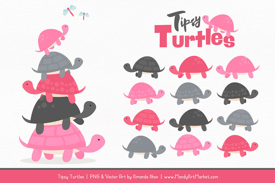 Pink & Pewter Turtle Stack Clipart in Illustrations - product preview 8