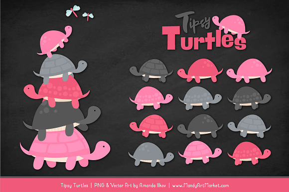 Pink & Pewter Turtle Stack Clipart in Illustrations - product preview 1