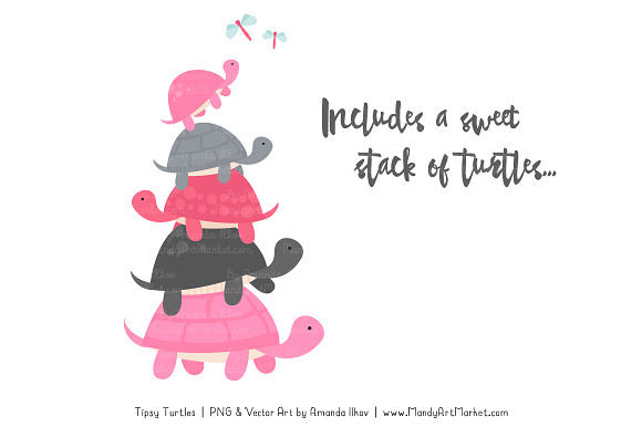 Pink & Pewter Turtle Stack Clipart in Illustrations - product preview 2