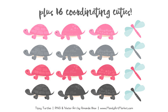Pink & Pewter Turtle Stack Clipart in Illustrations - product preview 3
