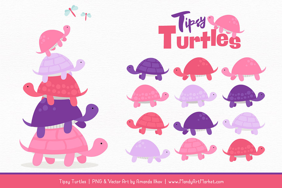 Pink & Purple Turtle Stack Clipart