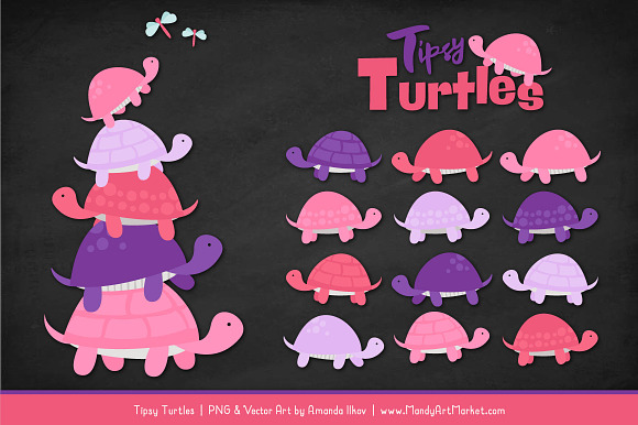 Pink & Purple Turtle Stack Clipart in Illustrations - product preview 1