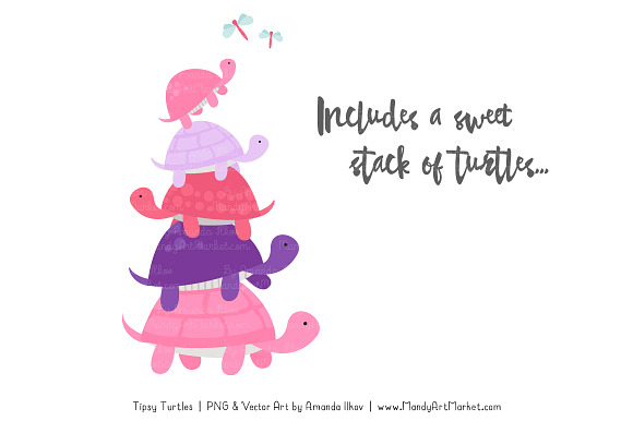 Pink & Purple Turtle Stack Clipart in Illustrations - product preview 2