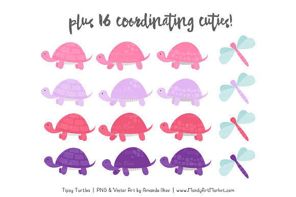 Pink & Purple Turtle Stack Clipart in Illustrations - product preview 3