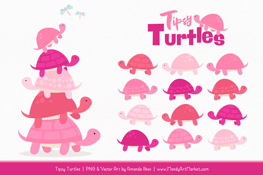 Pink Turtle Stack Clipart