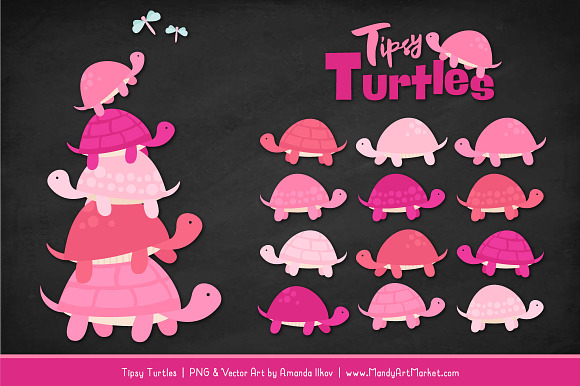Pink Turtle Stack Clipart in Illustrations - product preview 1
