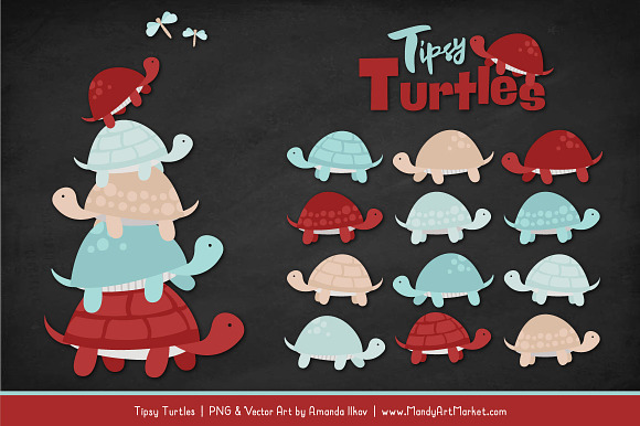 Red & Robin Egg Turtle Stack Clipart in Illustrations - product preview 1
