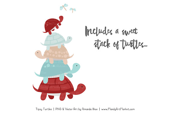 Red & Robin Egg Turtle Stack Clipart in Illustrations - product preview 2