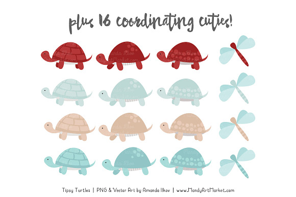 Red & Robin Egg Turtle Stack Clipart in Illustrations - product preview 3