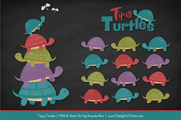 Retro Bold Turtle Stack Clipart in Illustrations - product preview 1