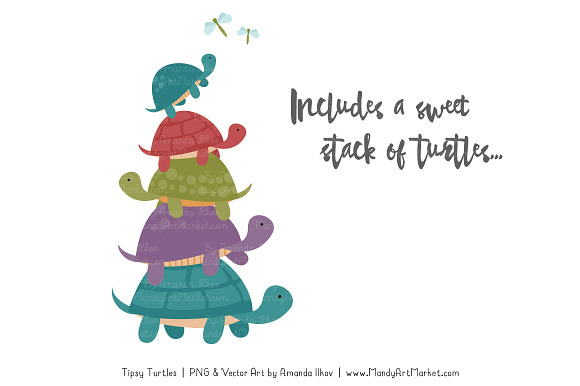 Retro Bold Turtle Stack Clipart in Illustrations - product preview 2