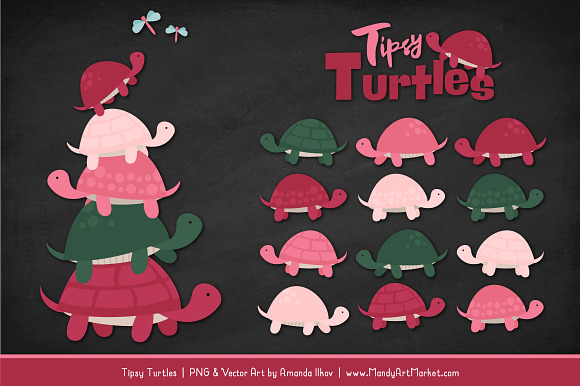 Rose Garden Turtle Stack Clipart in Illustrations - product preview 1