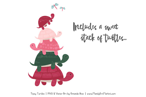 Rose Garden Turtle Stack Clipart in Illustrations - product preview 2