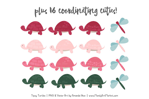 Rose Garden Turtle Stack Clipart in Illustrations - product preview 3