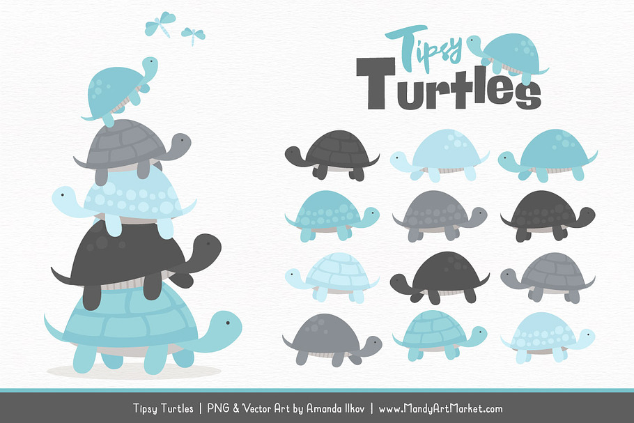Soft Blue & Pewter Turtle Clipart