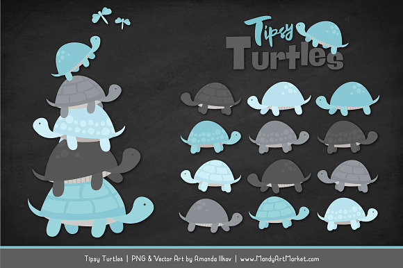 Soft Blue & Pewter Turtle Clipart in Illustrations - product preview 1