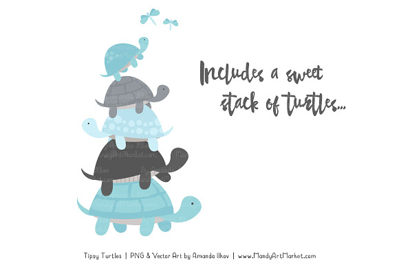 Soft Blue & Pewter Turtle Clipart in Illustrations - product preview 2