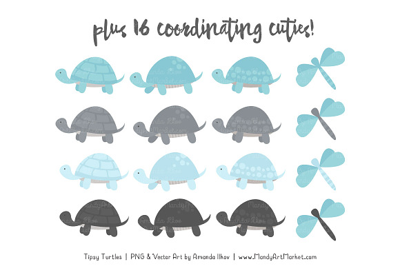 Soft Blue & Pewter Turtle Clipart in Illustrations - product preview 3