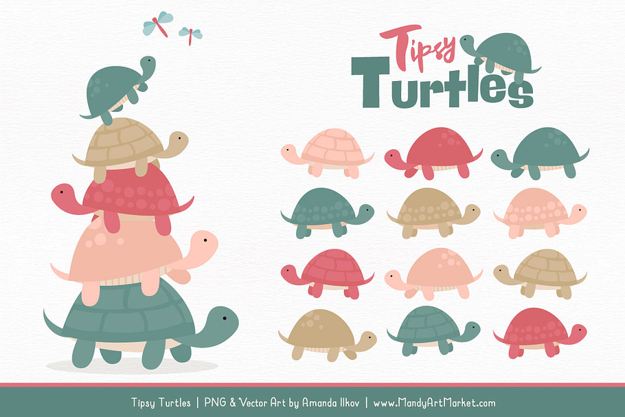 Soft Christmas Turtle Stack Clipart