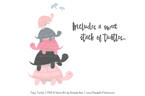 Soft Pink & Pewter Turtle Clipart in Illustrations - product preview 2
