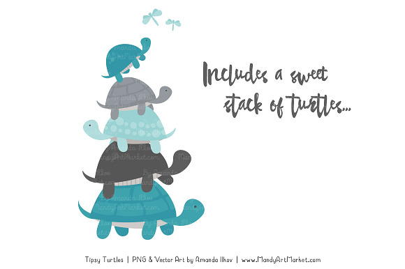 Vintage Blue & Pewter Turtle Clipart in Illustrations - product preview 2