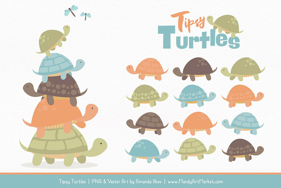 Vintage Boy Turtle Stack Clipart in Illustrations - product preview 8