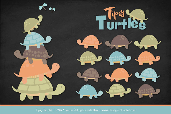 Vintage Boy Turtle Stack Clipart in Illustrations - product preview 1