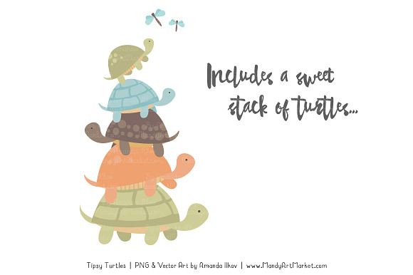 Vintage Boy Turtle Stack Clipart in Illustrations - product preview 2