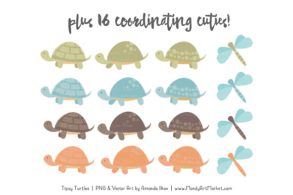 Vintage Boy Turtle Stack Clipart in Illustrations - product preview 3